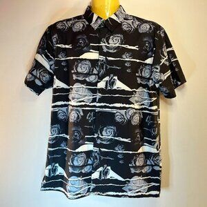Fresh Prints of Bel-Air Men's Black Rose Print Shirt - Size Medium - NWT